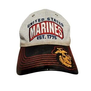 MARINES 3D Foam EGA Multi Position Embroidery on Grey Black Leather style Cap